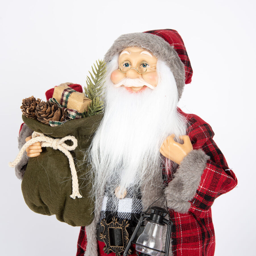Figura decorativa de felpa Santa Claus de tartán rojo 45cm