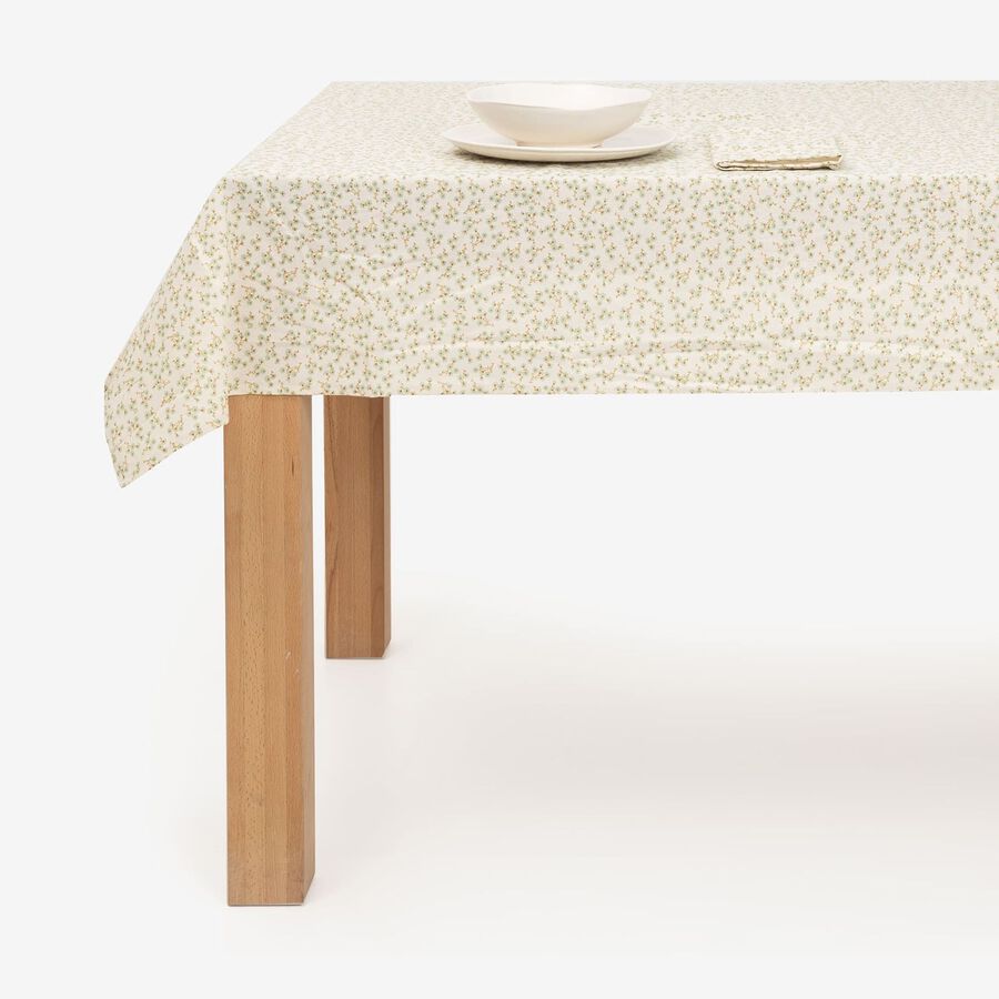 Mantel verde de algodón reciclado Begonia 135x200cm