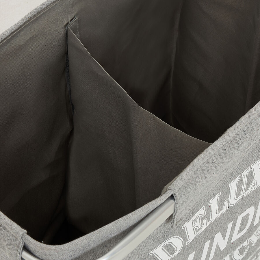 Cesta para ropa rectangular doble de aluminio y tela gris Deluxe 50x30x50cm
