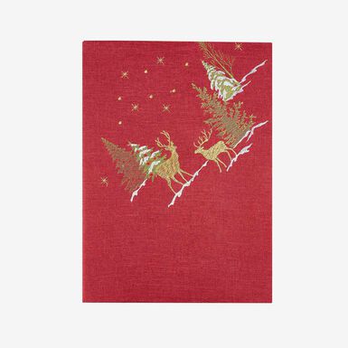 Mantel rojo bordado Abetos 150x300cm