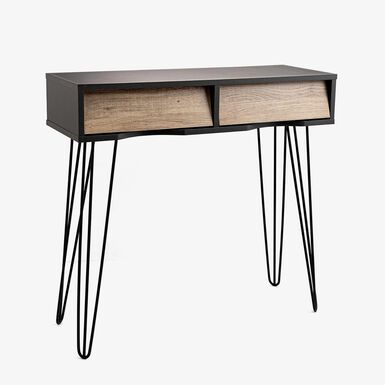 Consola de madera negra y roble Nordik con 2 cajones