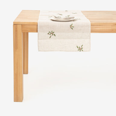 Camino de mesa de lino beige Acebo 50x150cm