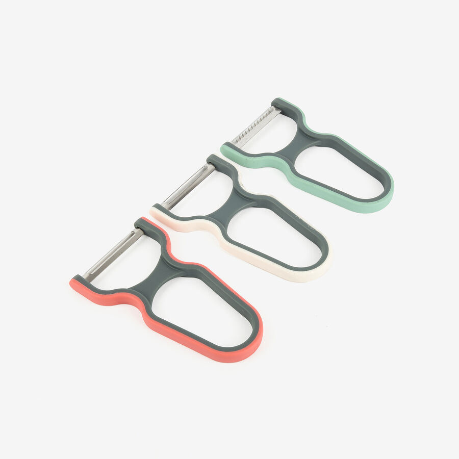 Set de 3 peladores de acero inoxidable y plástico 12cm