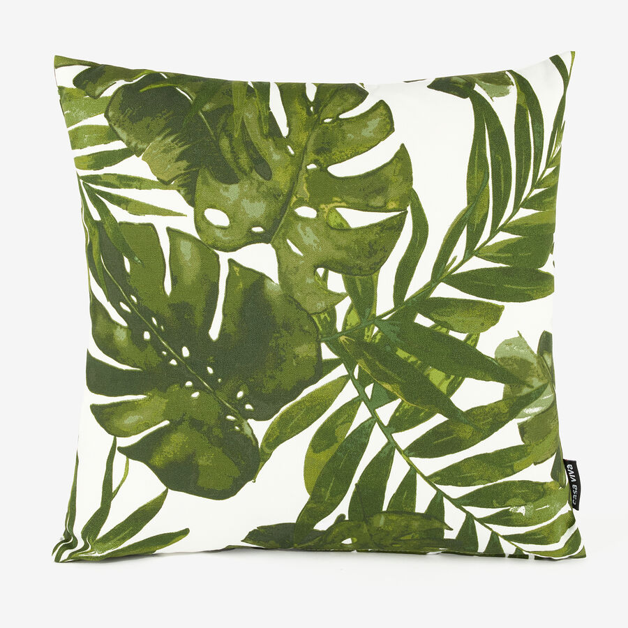 Coj&iacute;n de exterior con hojas verdes de poli&eacute;ster 43x43cm