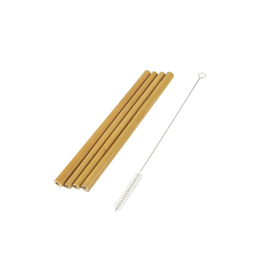 Set de 4 pajitas bambú natural con cepillo