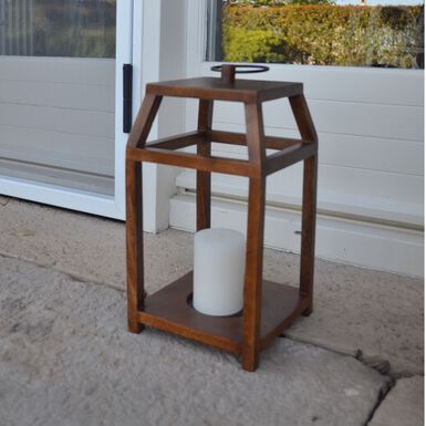 Farol de madera natural 19x19x35cm