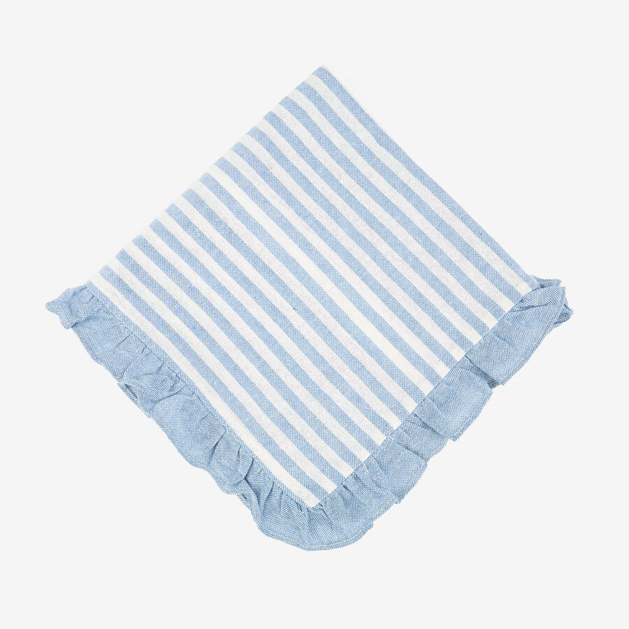 Funda de cojín de algodón volante rayas azules Timoti 45x45cm