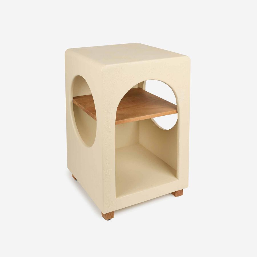 Mesa auxiliar de microcemento y madera Kurli 40x40x60 Clau&Chloe