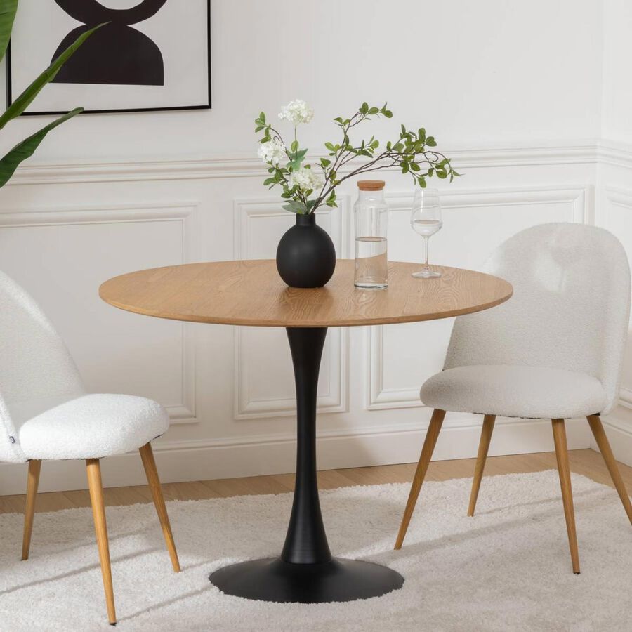 Mesa de comedor negra de madera efecto travertino Joran &Oslash;100cm