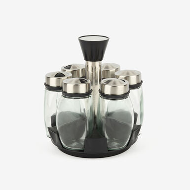 Set de 6 especieros de cristal con soporte giratorio