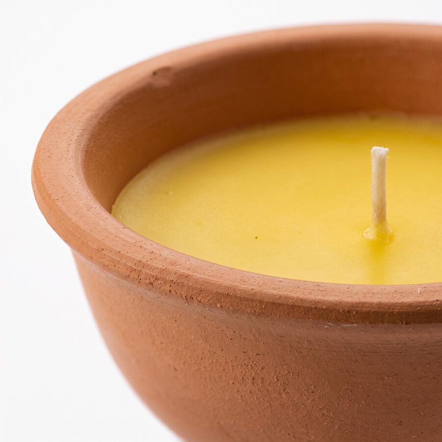 Vela de citronela amarilla de cera en maceta de terracota 11x5cm