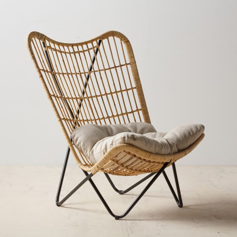 Butaca de fibras naturales y metal con cojín 76x76x87cm