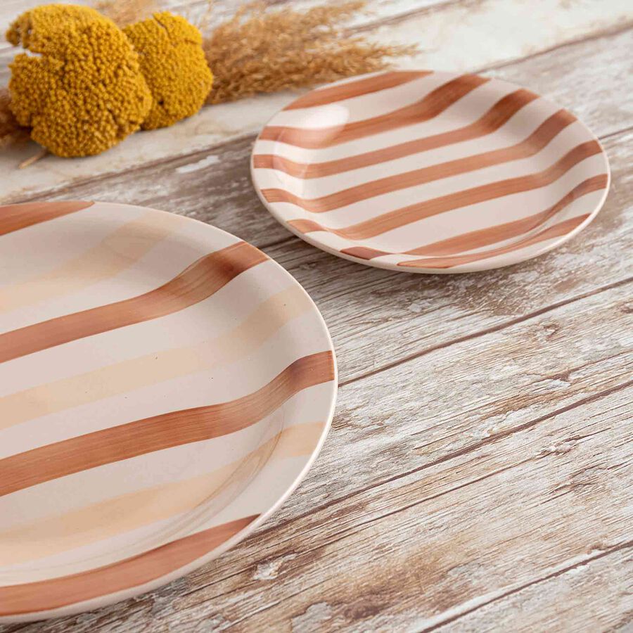 Vajilla de 18 piezas cer&aacute;mica marr&oacute;n y  beige Crema Aegea