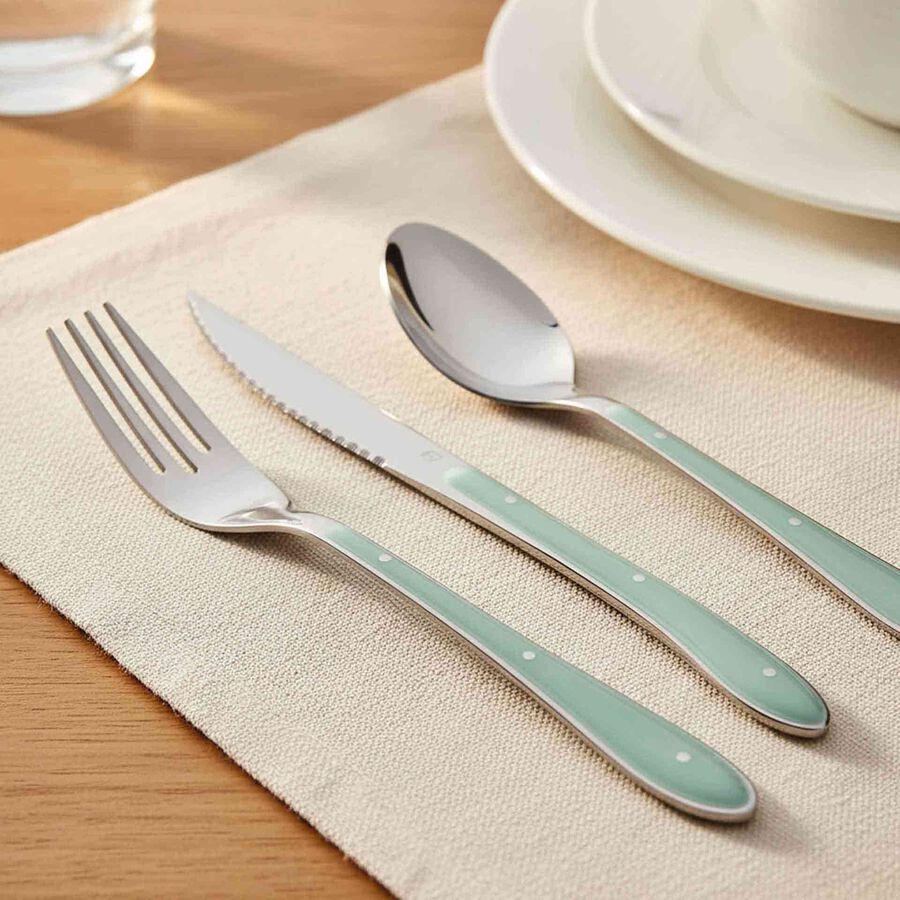 Cuberteria de acero inoxidable con mango verde de 24 piezas Verdant