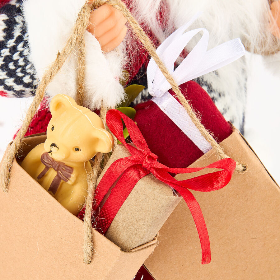 Figura decorativa Santa Claus con bolsa regalos y peluche 30cm