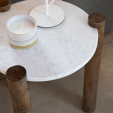 Mesa auxiliar de mármol y madera Houston Ø40x50cm Clau&Chloe