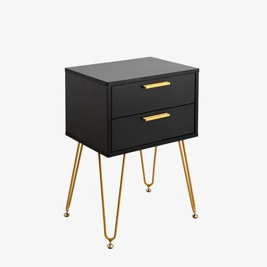 Mesilla de madera negra Loft con 2 cajones