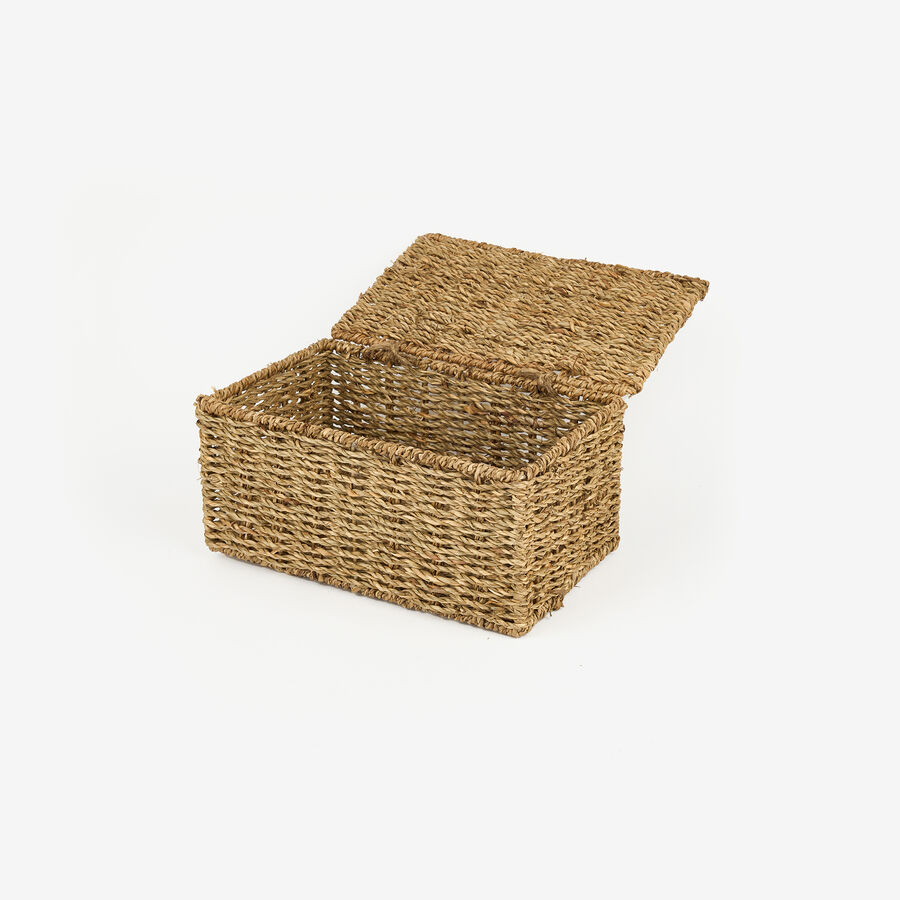 Cesta con tapa de fibras naturales Teris 26x16x12cm