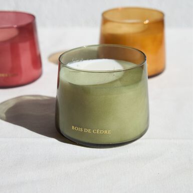 Vela aromática en vaso de cristal Madera de Cedro 300g Ø10x8cm