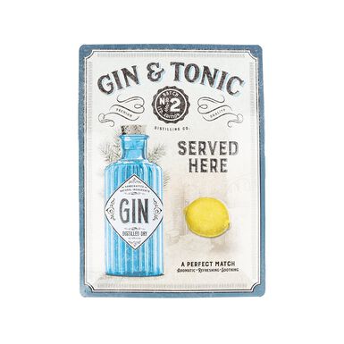 Placa de metal Open Bar Gin & Tonic 30x40cm