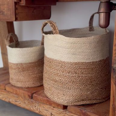 Cesta de yute blanca y natural Vide Ø35x33cm