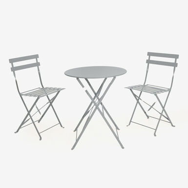 Set de jard&iacute;n de mesa y 2 sillas de acero gris oscuro Bistro