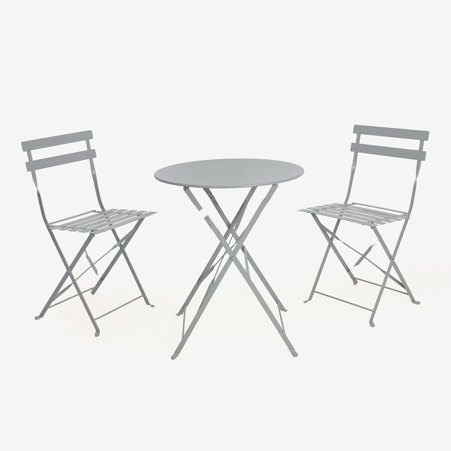 Set de jard&iacute;n de mesa y 2 sillas de acero gris oscuro Bistro