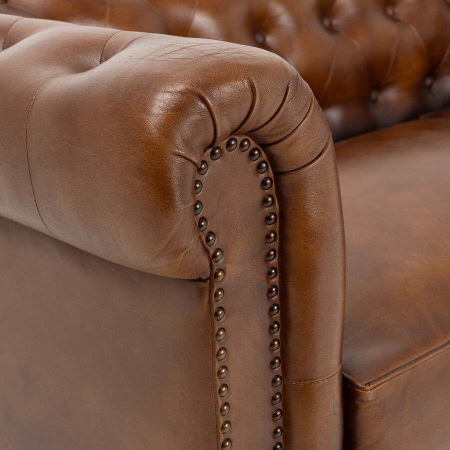 Sofa de 3 plazas de piel marrón Chester 190x77x80cm