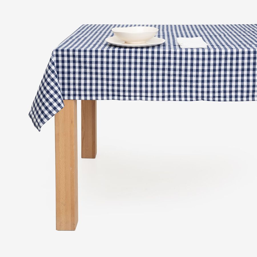Mantel azul de algod&oacute;n Vichy 150x150cm