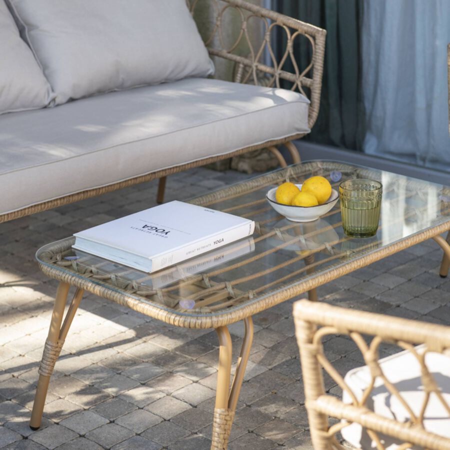 Set de jard&iacute;n 4 piezas rat&aacute;n sint&eacute;tico Creta