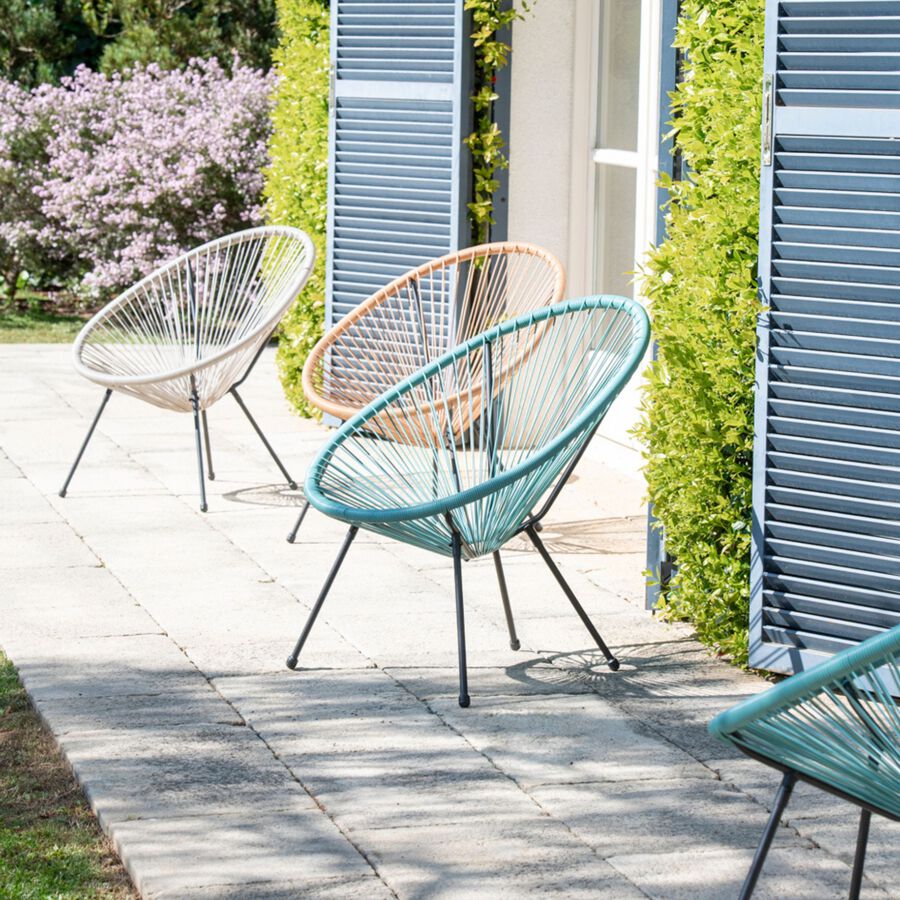 Silla de jard&iacute;n de rat&aacute;n sint&eacute;tico verde agua Acapulco 72x90x83cm