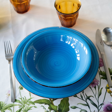 Vajilla de porcelana de 18 piezas de gres azul Vita