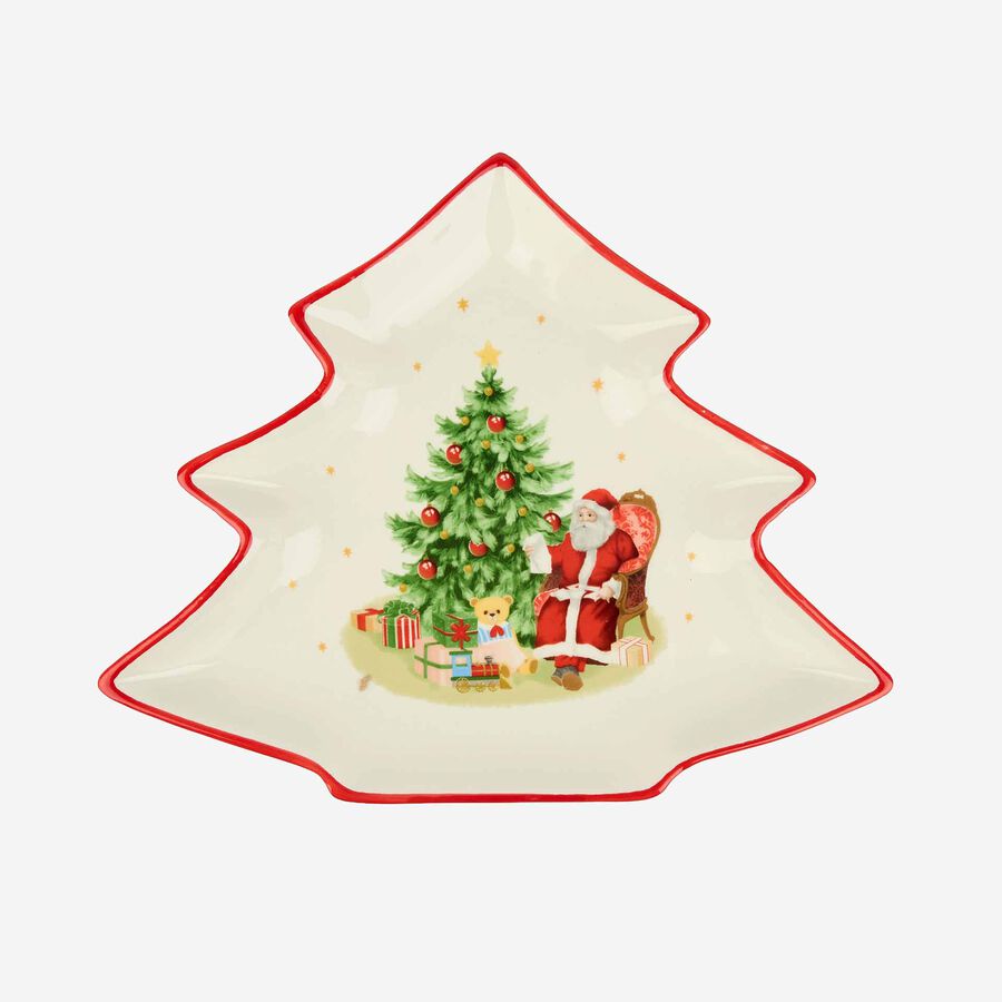 Plato árbol de cerámica Santa Claus con árbol 28x23cm