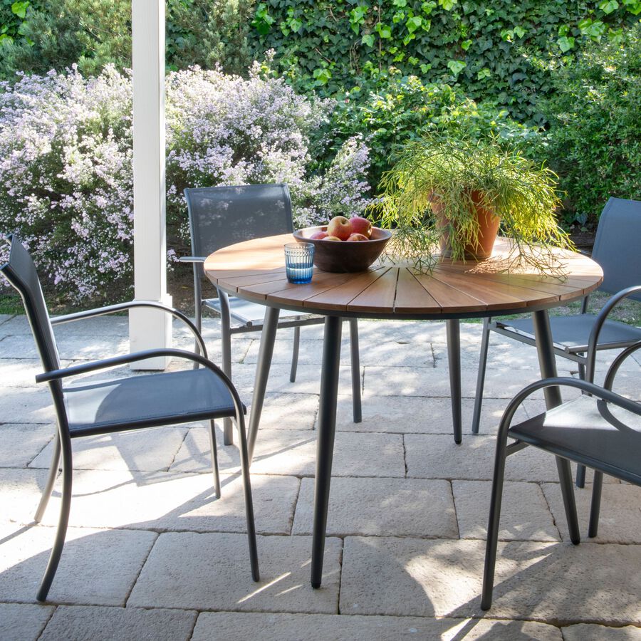 Mesa de jard&iacute;n de madera de acacia y aluminio &Oslash;120cmx75cm