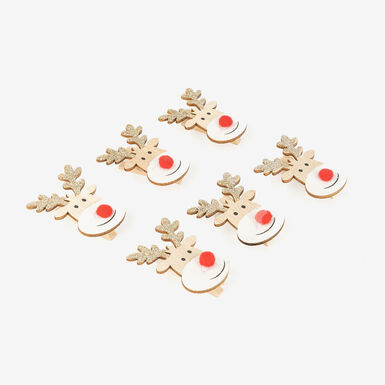 Set de 6 pinzas de madera Renos 5,5cm