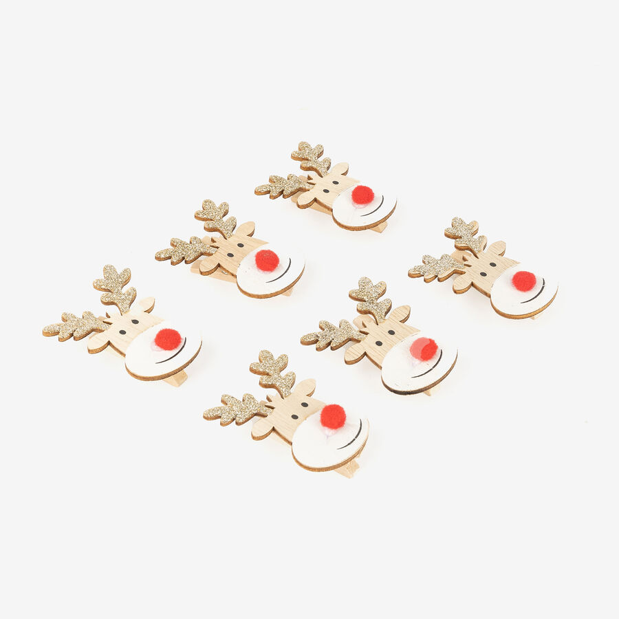 Set de 6 pinzas de madera Renos 5,5cm