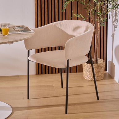 Silla de comedor beige de terciopelo Solea
