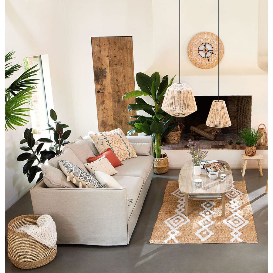 Sofá de 3 plazas beige con cojines 210x104x69cm Clau&Chloe