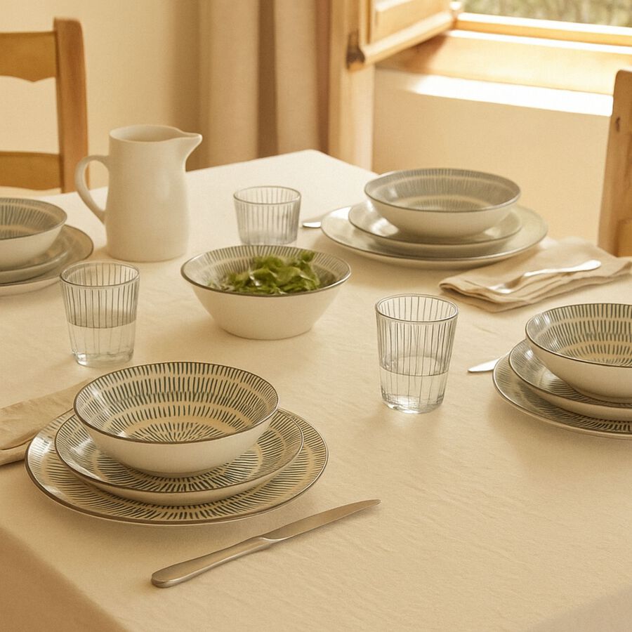 Vajilla de porcelana de 18 piezas estampado gris Saik