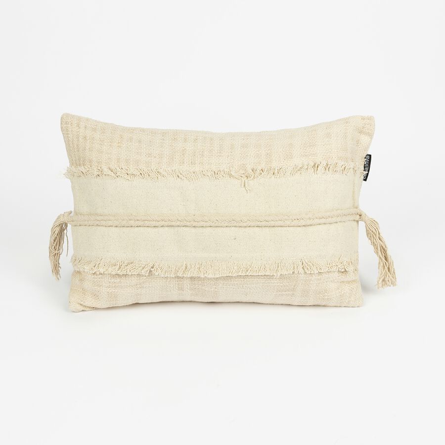 Funda de coj&iacute;n blanco de algod&oacute;n flecos 30x45cm