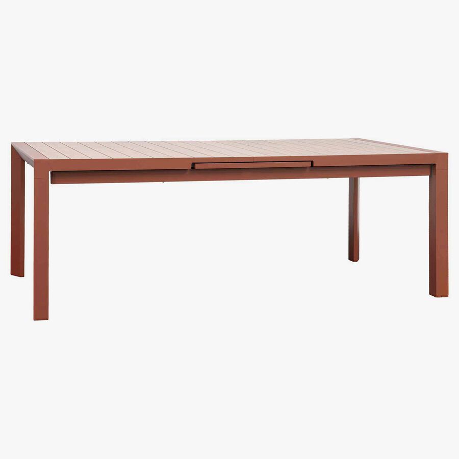 Mesa de comedor de jard&iacute;n extensible de aluminio caoba Evora 214x110x77cm