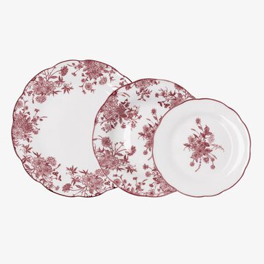 Vajilla 12 piezas con flores burdeos de porcelana Charlotte