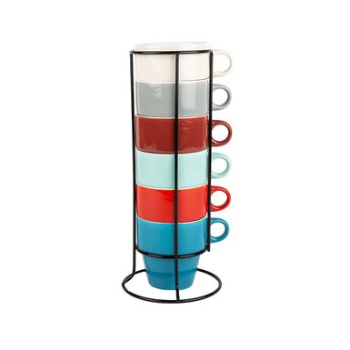 Set de 6 tazas 30cl colores con Soporte