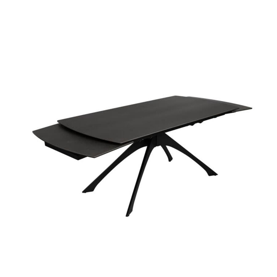Mesa de comedor extensible de cer&aacute;mica y cristal gris oscuro 180/260x90x76cm