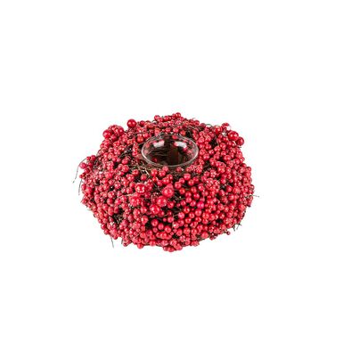 Centro portavelas bayas rojas &Oslash;20x8cm