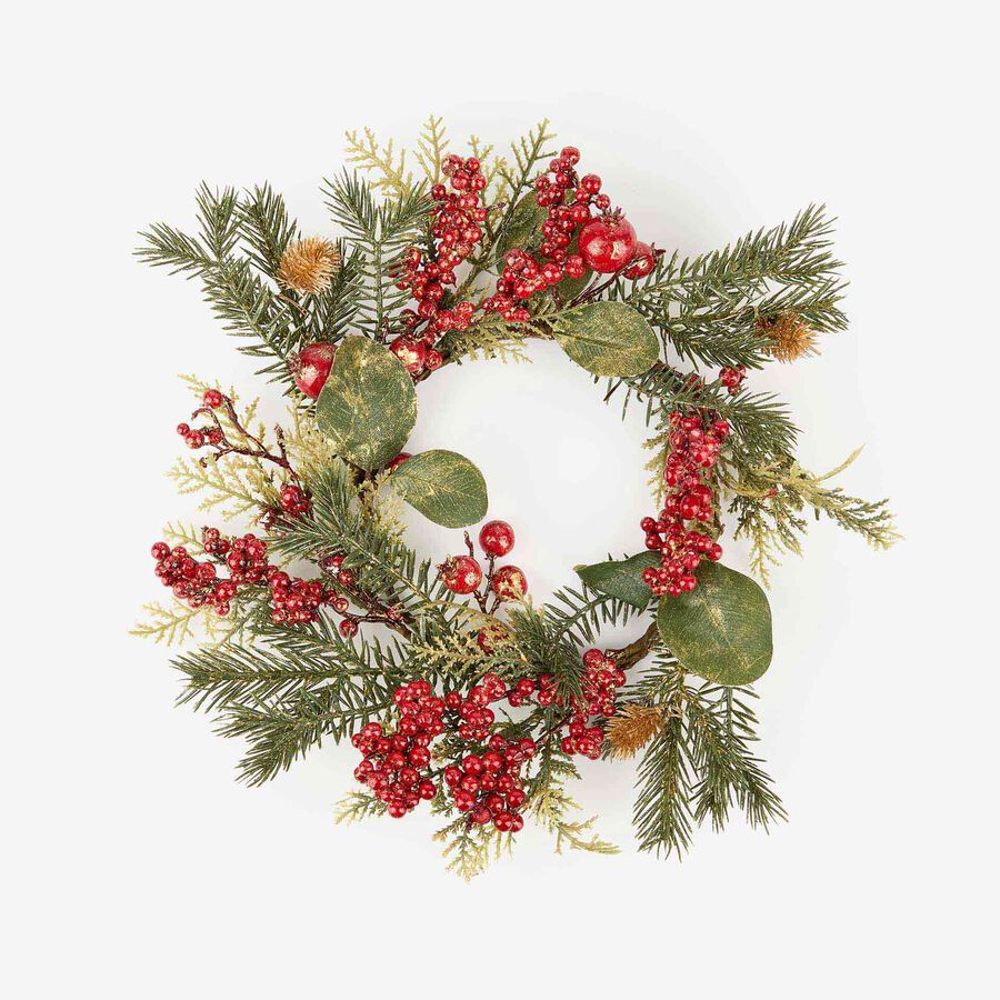 Corona decorativa con bayas rojas Ø35cm