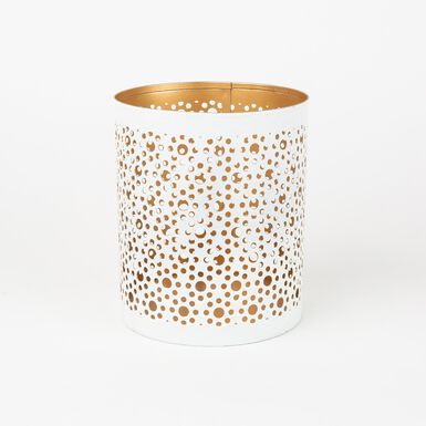 Portavelas de metal blanco y dorado Vitae