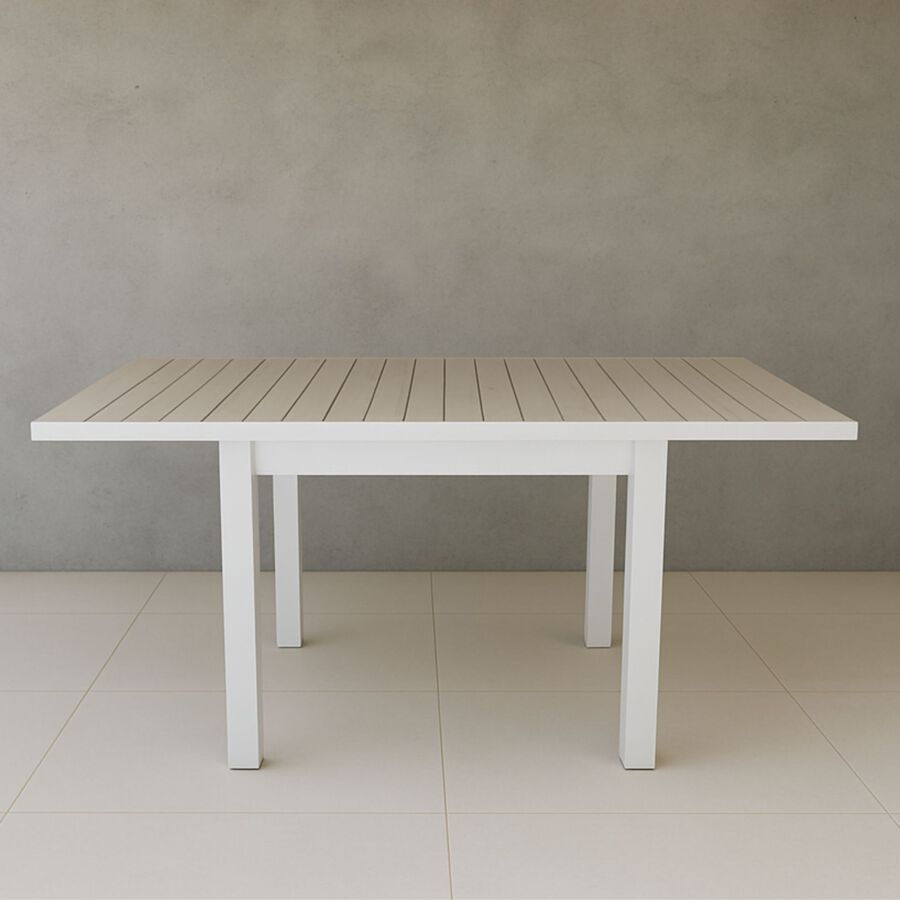 Mesa de jard&iacute;n extensible de aluminio blanco con efecto madera Albir 90/180x90x76cm