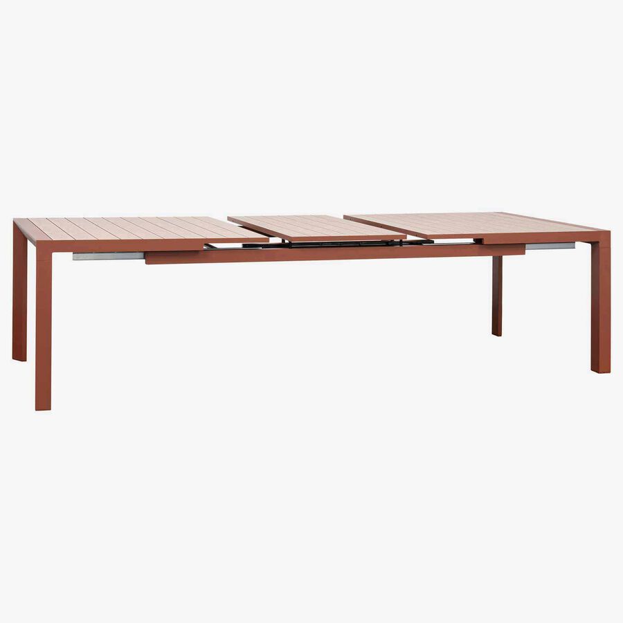 Mesa de comedor de jard&iacute;n extensible de aluminio caoba Evora 214x110x77cm