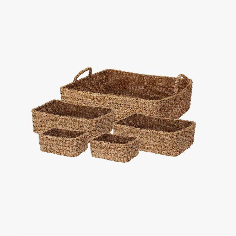 Set de 5 cestas rectangulares de hierba marina natural Altea